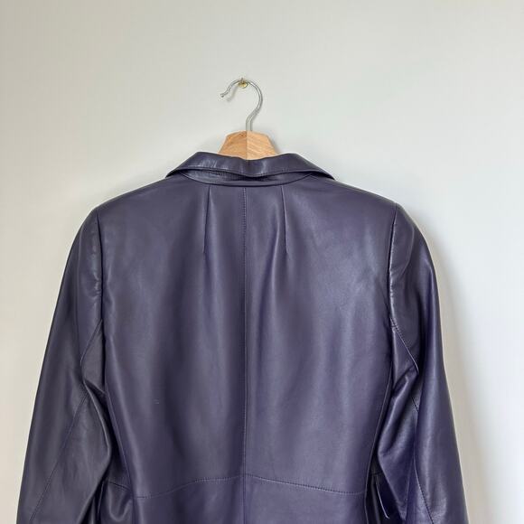 AKRIS Lamb Nappa Leather Collared Blazer Purple 12 - Picture 11 of 11
